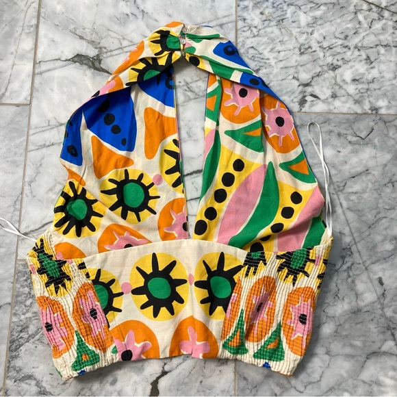 ZARA Colorful Cotton Abstract Batik African Print Halter Crop Top - Picture 4 of 8